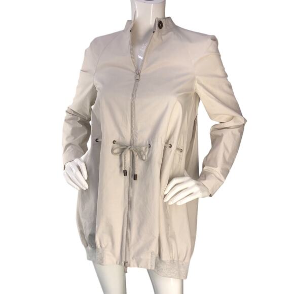Brunello Cucinelli Womens Size 40 Jacket Technical Cotton Cinch Waist Coat Beige